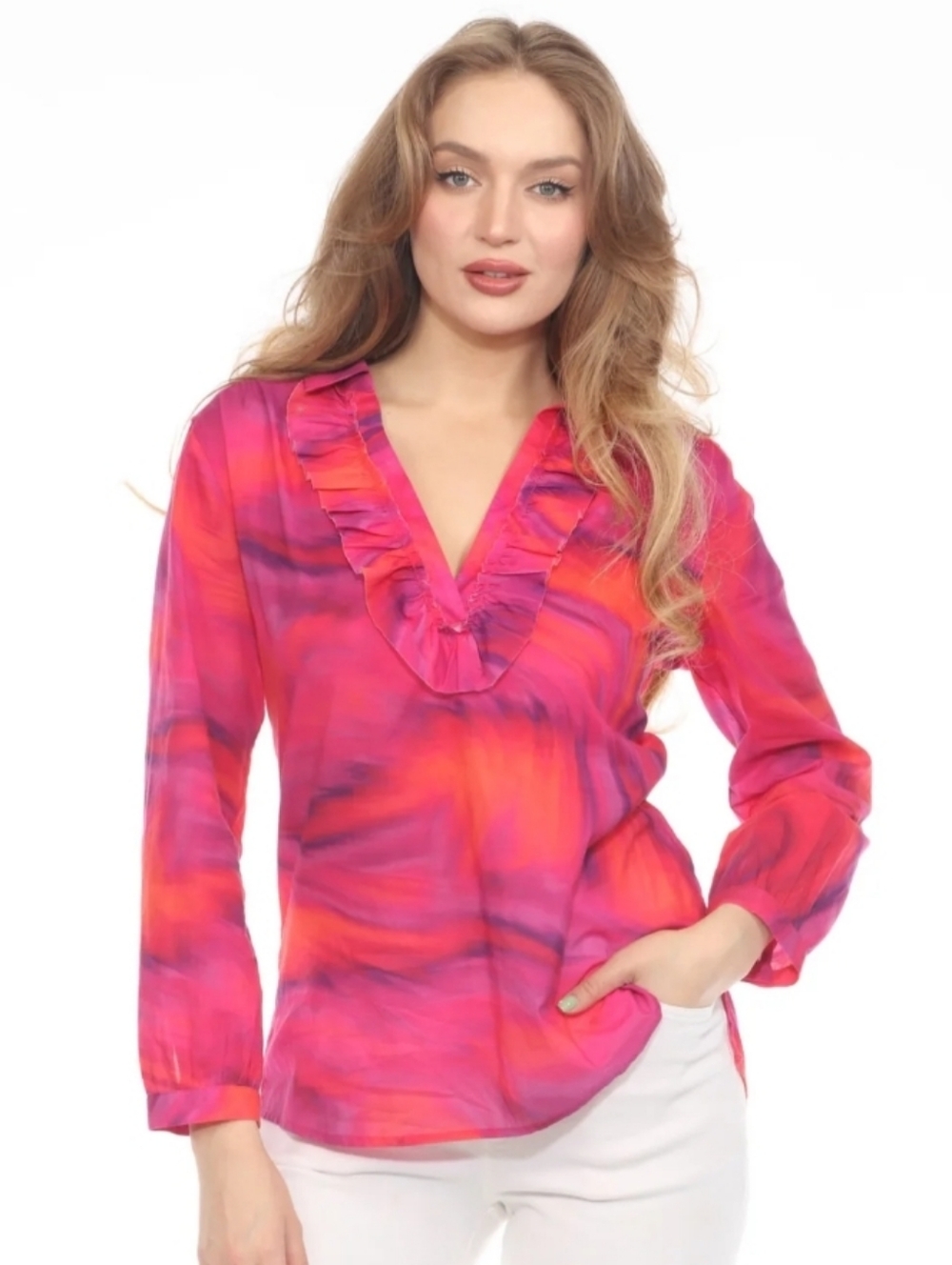 JOHNNY WAS Workshop Alise Ruffle Boho Tunic Top In Alise Print Size Small